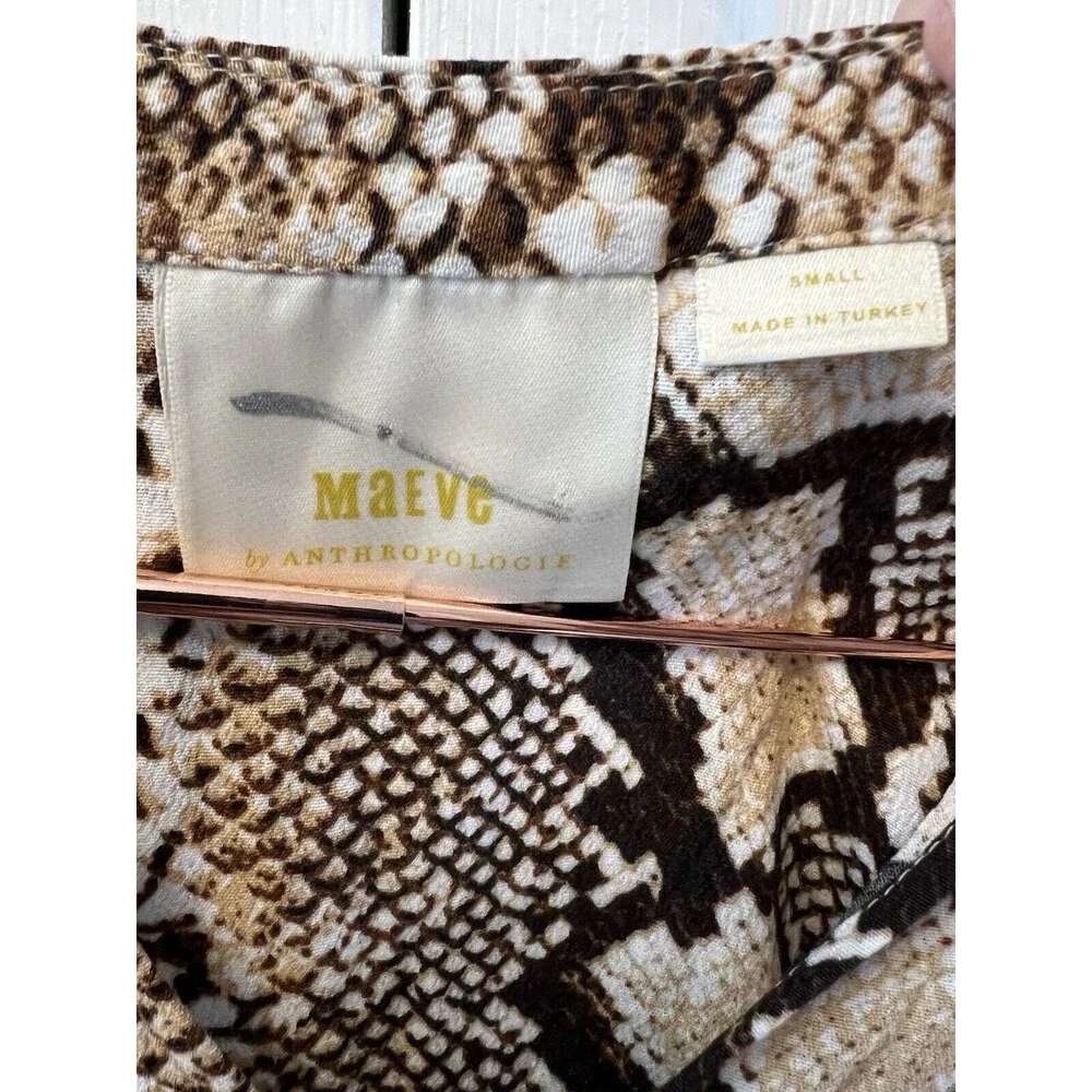 Maeve Anthropologie Juno Snake Animal‎ Print Beige Pleated Dress Size S